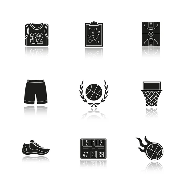 Baloncesto gota sombra negro iconos conjunto — Archivo Imágenes Vectoriales