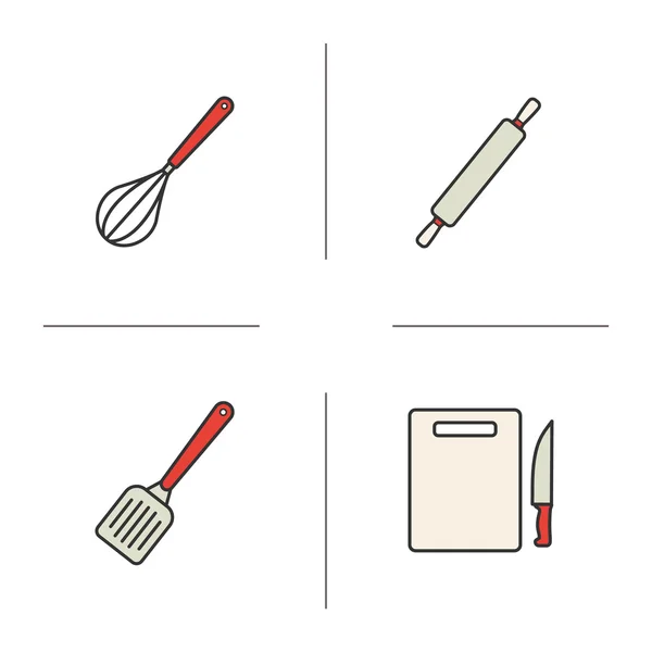 Mutfak aletleri renk simgeleri seti — Stok Vektör