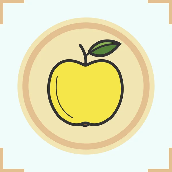 Pomme jaune avec icône de couleur de feuille — Image vectorielle