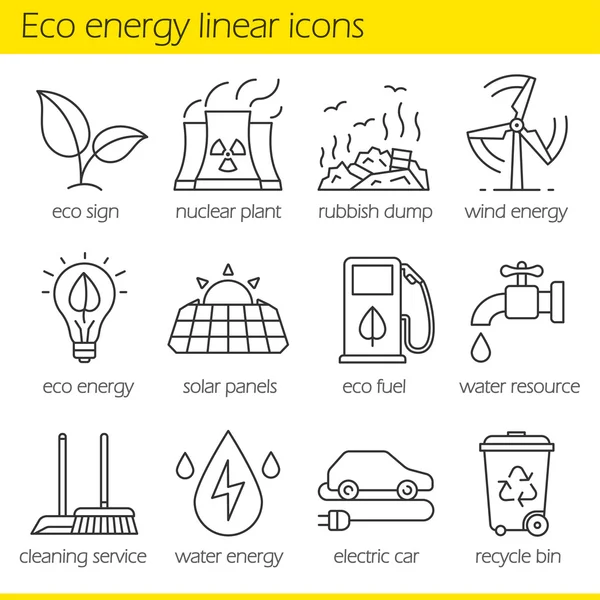 Eco energia lineáris ikonok beállítása — Stock Vector