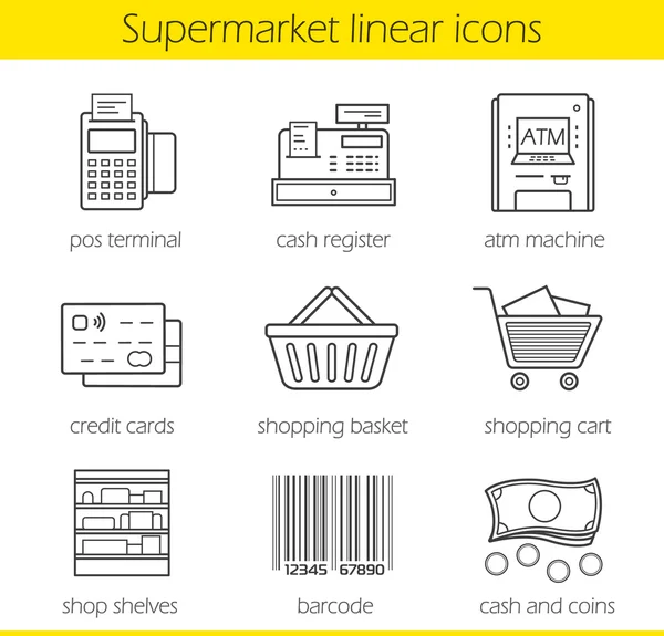 Süpermarket alışveriş lineer simgeler seti