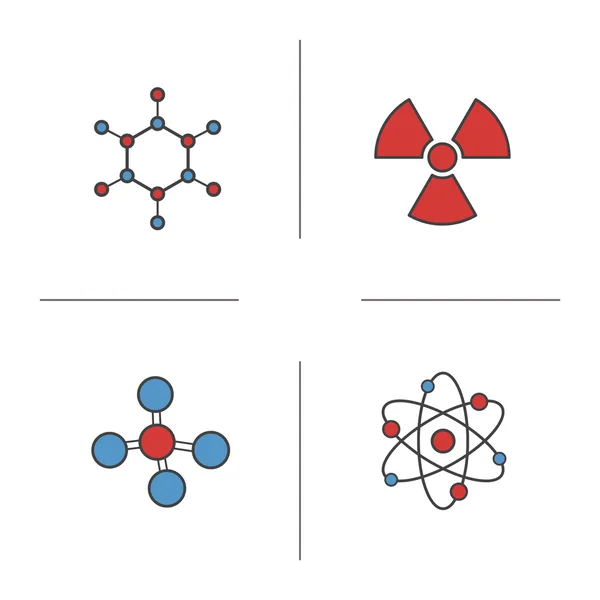 Kemi och fysik färg ikoner set — Stock vektor