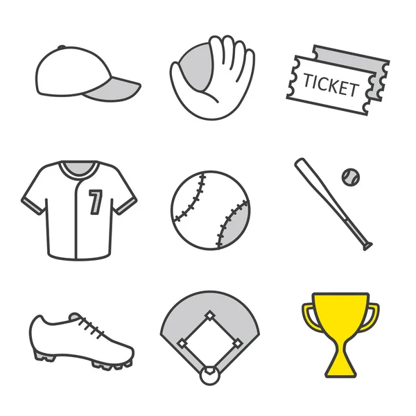 Equipo de béisbol conjunto de iconos lineales — Archivo Imágenes Vectoriales