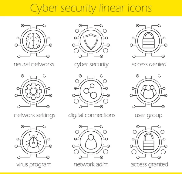 Conjunto de iconos lineales de seguridad cibernética — Vector de stock