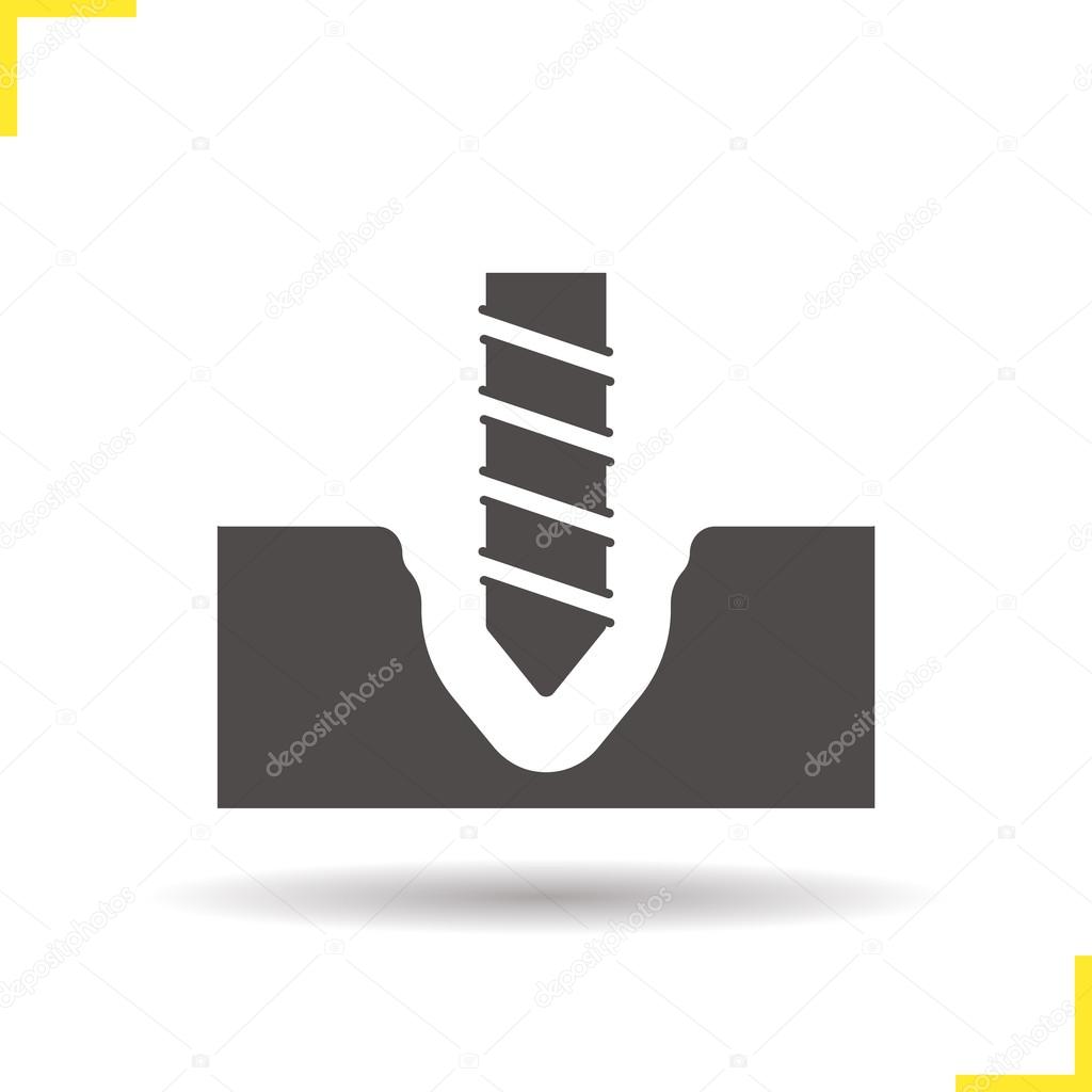 Drilling icon. Drop shadow silhouette symbol. Rotating drill vector isolated illustration