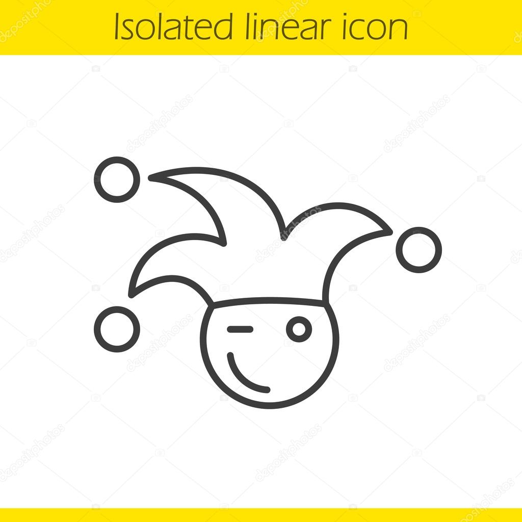 Jester linear icon. Winking clown thin line illustration. April fools day buffoon. Contour symbol. Vector isolated outline drawing