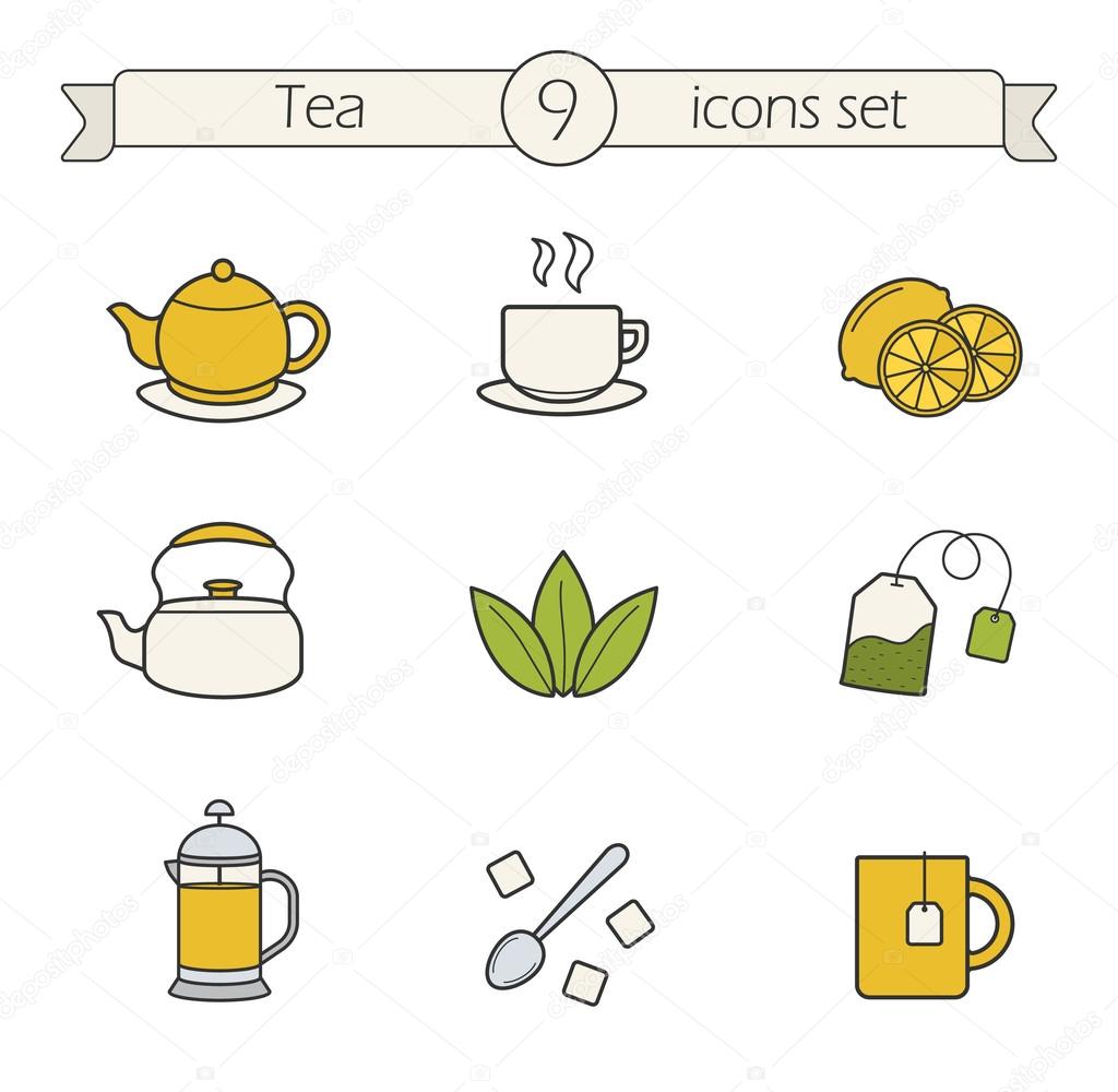 Tea color icons set 