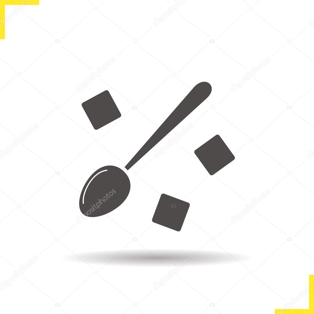 Lump sugar icon. Drop shadow silhouette symbol. Raffinate sugar with teaspoon. Vector isolated illustration