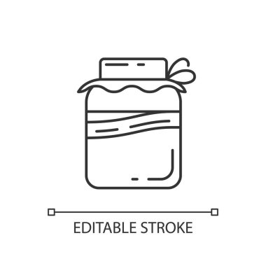 Kombucha pikseli mükemmel doğrusal simge. Kavanozda vejetaryen yemeği. Sağlıklı yemek malzemeleri. İnce çizgi özelleştirilebilir illüstrasyon. Contour sembolü. Vektör izole çizim. Düzenlenebilir vuruş