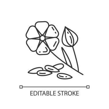 Keten tohumu pikseli mükemmel doğrusal simge. Sağlıklı beslenme planı. Besleyici ekolojik gıda. Vejetaryen diyeti. İnce çizgi özelleştirilebilir illüstrasyon. Contour sembolü. Vektör izole çizim. Düzenlenebilir vuruş