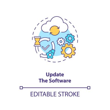 Yazılım konsepti simgesini güncelle. Talimat fikri ince çizgi çizimi. Yazılımı güncelle. Önemli bir özellik eklendi. Vektör izole edilmiş RGB renk çizimi. Düzenlenebilir vuruş