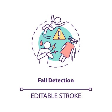 Sonbahar algılama konsepti simgesi. Sağlık izleme fikri ince çizgi çizimi. Güvenlik özelliği. Tıbbi alarm sistemi. Acil durum çağrısı. Vektör izole edilmiş RGB renk çizimi. Düzenlenebilir vuruş