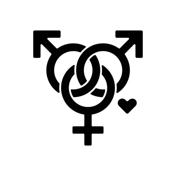 Symbol Polyamoros Czarny Glif Ikona Mężczyźni Kobiety Otwierają Związek Biseksualny — Wektor stockowy