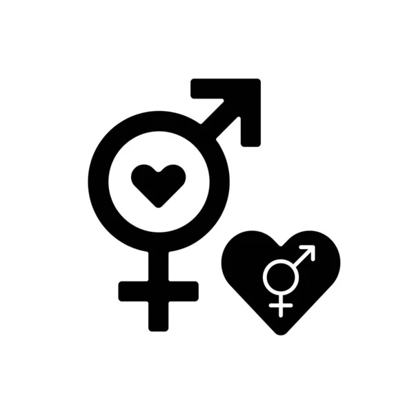 Biseksueel Symbool Zwart Glyph Pictogram Probleem Met Genderidentificatie Homo Relatie — Stockvector