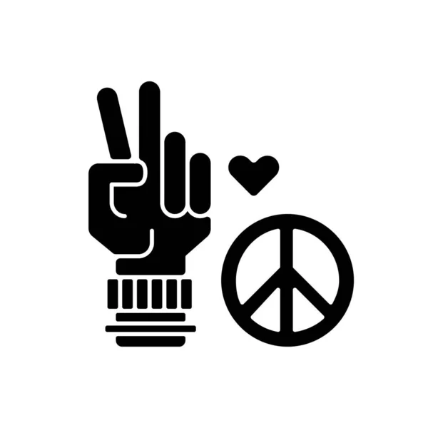 Peace Black Glyph Ikone Symbol Der Beziehungsfreiheit Hand Mit Zeichen — Stockvektor