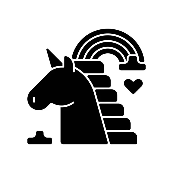 Ikon Glif Hitam Rainbow Unicorn Simbol Kebanggaan Dunia Tanda Pengenal - Stok Vektor
