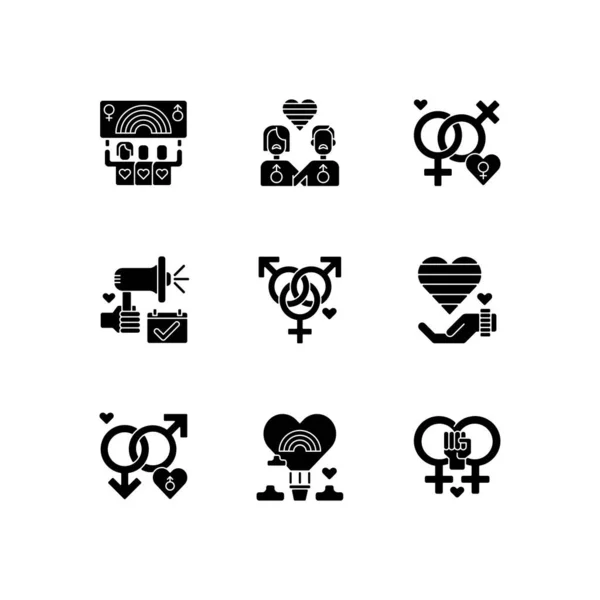 Pride Life Zwarte Glyph Pictogrammen Ingesteld Witte Ruimte Homo Lesbische — Stockvector