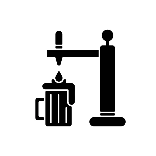 Bira Fıçısı Siyah Kabartma Simgesi Bardağa Bira Dolduruyorum Bardan Içecek — Stok Vektör