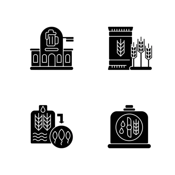 Brewery Manufacture Black Glyph Icons Set White Space Pub Establishment — Stock Vector