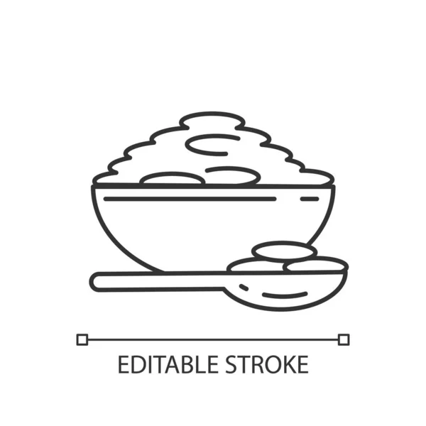 ピクセルの完璧な線形アイコンをレンズ 天然の粥の食事 健康的なベジタリアン料理のアイデア 細い線のカスタマイズ可能なイラスト 輪郭のシンボル ベクトル絶縁外形図面 編集可能なストローク — ストックベクタ