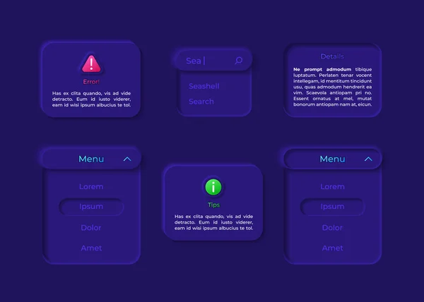 Panel Elementos Interfaz Usuario Kit Barra Búsqueda Consejos Detalles Menú — Vector de stock