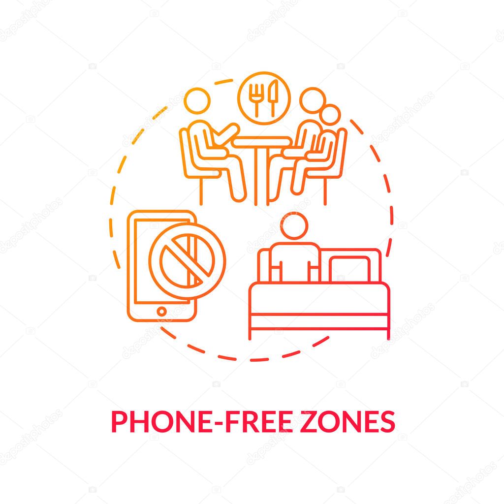 Phone-free zones concept icon. Parental control element idea thin line illustration. Tech-free places. Face-to-face time encouraging. No-phone period. Vector isolated outline RGB color drawing