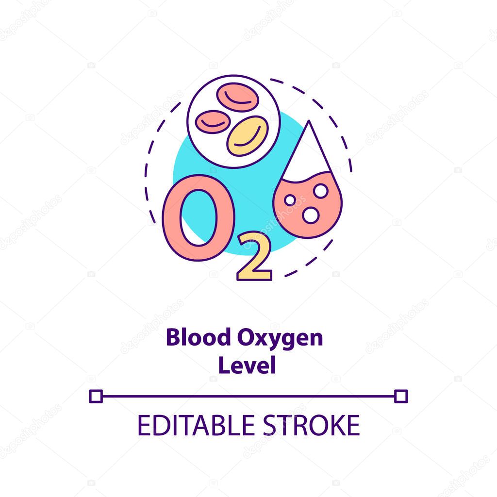 Blood oxygen level concept icon. Wearable technology feature idea thin line illustration. Pulse oximeter sensor. Health metric. Vector isolated outline RGB color drawing. Editable stroke