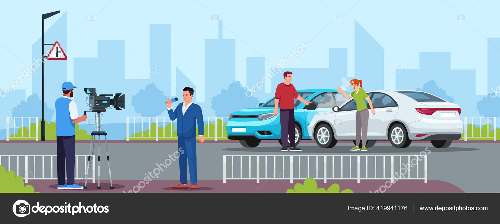 Car Crash Semi Flat Vector Illustration Reportage Highway Television Crew Stock Vector Image by ©bsd #419941176 Car Crash Semi Flat Vector Illustration Reportage Highway Television Crew Stock Vector Image by ©bsd #419941176