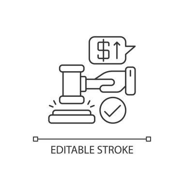 Açık arttırma pikseli mükemmel doğrusal simge. Ticaret etkinliği, halka açık arazilerin satışı. Perakende işi ince çizgi özelleştirilebilir illüstrasyon. Contour sembolü. Vektör izole çizim. Düzenlenebilir vuruş