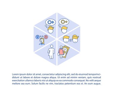 Metinli iş yeri konsepti ikonunda cinsiyet farklılığı. İş pozisyonu PPT sayfa vektör şablonu için işe alımdaki ayrıcalık. Broşür, dergi, kitapçık tasarım ögesi doğrusal çizimler