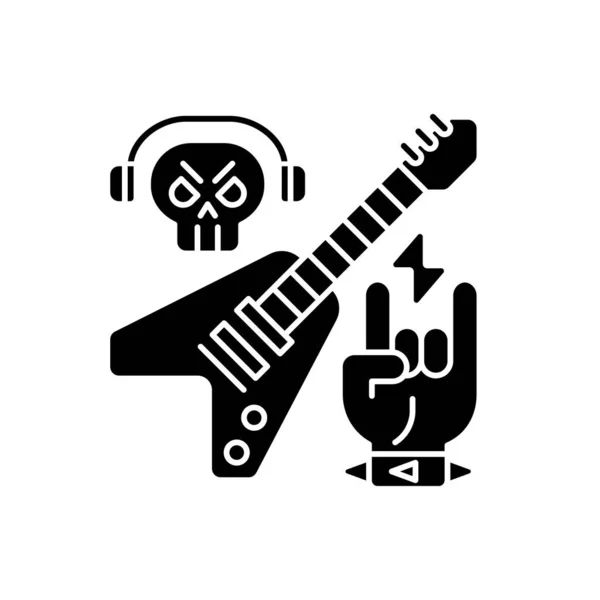 Icono Glifo Negro Metal Pesado Tipos Canciones Rock Guitarra Eléctrica — Vector de stock