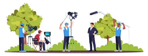 Movie Set Semi Flat Rgb Color Vector Illustration Filming Process — Stock Vector