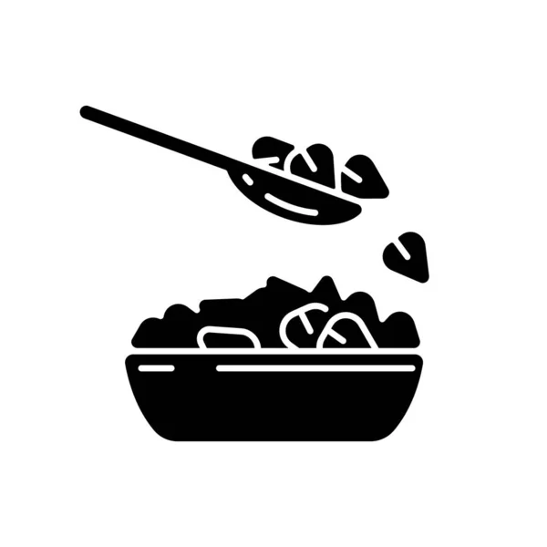 Buchweizen Schwarzes Glyphen Symbol Vegetarische Gesunde Getreidemahlzeiten Veganer Speiseplan Schüssel — Stockvektor