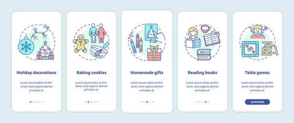 Navidad Ideas Vacaciones Onboarding Pantalla Página Aplicación Móvil Con Conceptos — Vector de stock