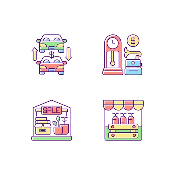 Conjunto Iconos Color Rgb Del Mercado Pulgas Tienda Antigüedades Comercio — Vector de stock