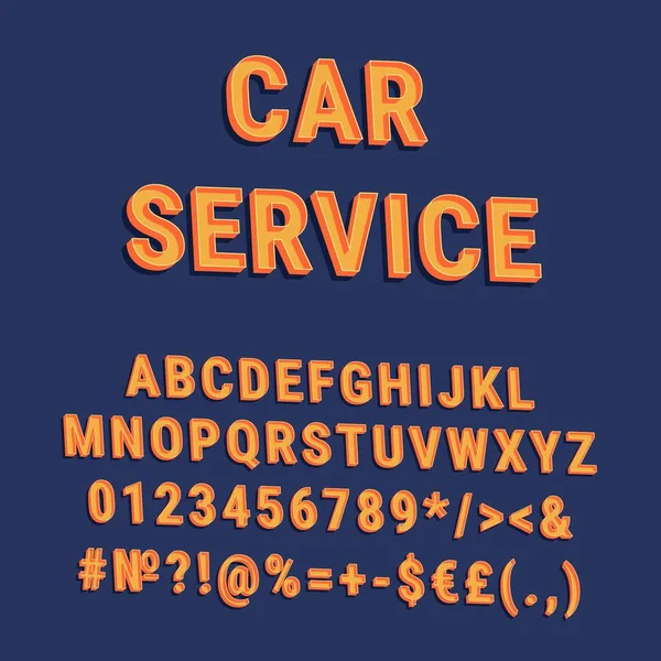 Car Service Vintage Vector Alphabet Set Retro Bold Font Typeface — Stock Vector