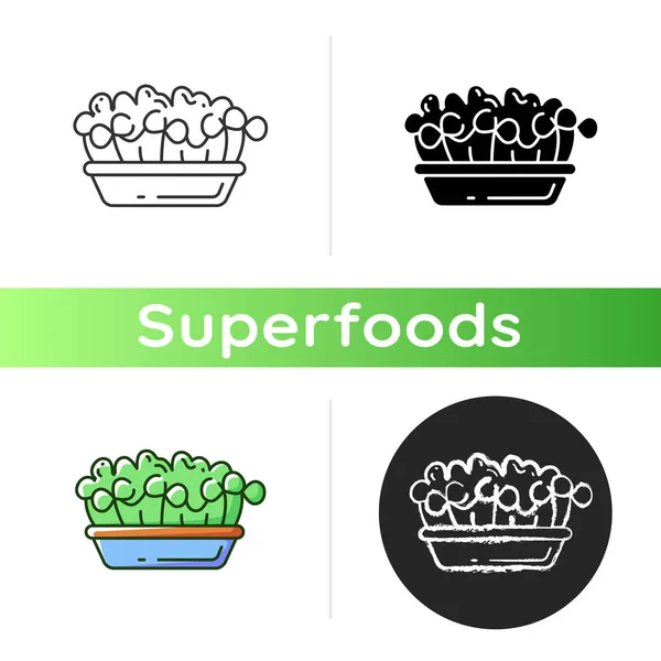 Ikon Microgreens Organik Hijau Komponen Makanan Bahan Makanan Eco Vegetarian - Stok Vektor