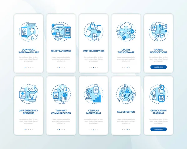 Smart Watch Setup Saran Onboarding Layar Halaman Aplikasi Mobile Dengan - Stok Vektor