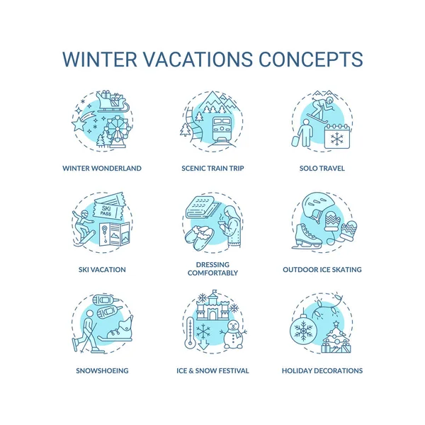 Winter Vacations Concept Icons Set Holiday Pastime Idea Thin Line — Stock Vector