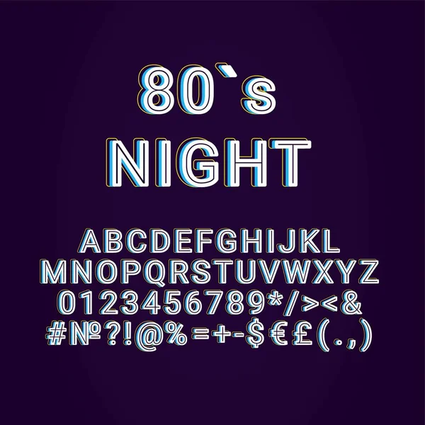 Eighties Night Vintage Vector Alphabet Set Retro Bold Font Typeface — Stock Vector