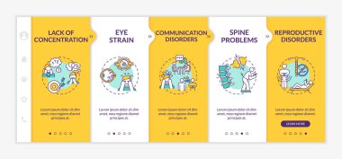 Ekran bağımlılığı yan etkileri vektör şablonunda. Konsantrasyon eksikliği. İletişim bozuklukları. Simgeli ilgili mobil web sitesi. Web sayfası basamak ekranları. RGB renk kavramı