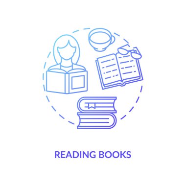 Kitap konsepti simgesi okunuyor. Noel tatili fikri ince çizgi çizimi. Bilgi gelişimi. Eğlence. Stres atma hobisi. Çay ve kitap. Vektör izole edilmiş RGB renk çizimi