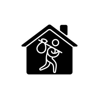 Mülteci sığınağı simgesi. Geçici çadır konaklama yeri. Geçiş barınağı. Çadır şehri. Sığınmacılar. Mülteci kampı. Beyaz uzayda siluet sembolü. Vektör izole illüstrasyonu