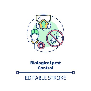 Biyolojik haşere kontrol konsepti ikonu. Organik tarım ilkeleri. Sebze ve meyveleri koruyorum. Bahçıvanlık fikri ince çizgi çizimi. Vektör izole edilmiş RGB renk çizimi. Düzenlenebilir vuruş