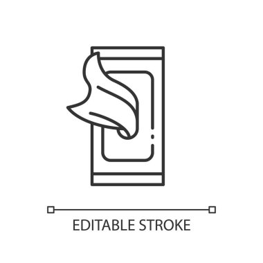 Silmek doğrusal simgeyi dezenfekte eder. Kağıt havlular kutuda. Temizlik için temizlik ürünleri. İnce çizgi özelleştirilebilir illüstrasyon. Contour sembolü. Vektör izole çizim. Düzenlenebilir vuruş