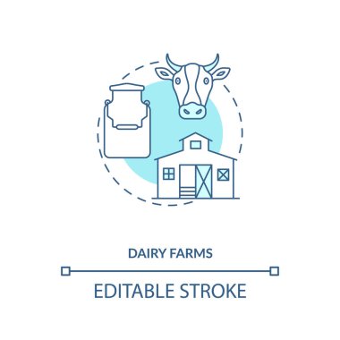 Süt çiftliği konsepti ikonu. Çiftlik üreticileri. Taze peynir üretimi. Organik süt ürünleri. Hayvan gıdaları ince çizgili çizgiler çizer. Vektör izole edilmiş RGB renk çizimi. Düzenlenebilir vuruş