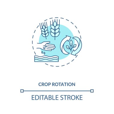 Ekin rotasyonu konsepti simgesi. Organik tarım ilkeleri. Farklı sebzeler yetiştiriyorlar. Bahçıvanlık fikri ince çizgi çizimi. Vektör izole edilmiş RGB renk çizimi. Düzenlenebilir vuruş