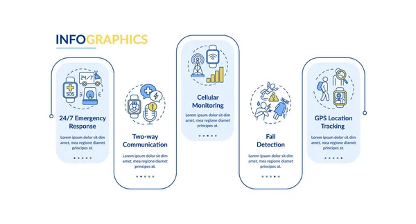 Gesundheitsüberwachung Smartwatch Vektor Infografik Vorlage Sturzerkennung Unterstützt Präsentationselemente Datenvisualisierung Schritten — Stockvektor