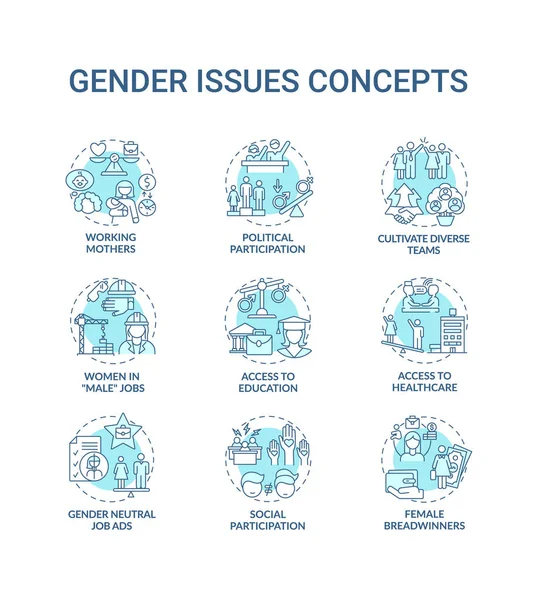 Conjunto Iconos Conceptos Género Cambio Roles Género Participación Social Sexo — Vector de stock