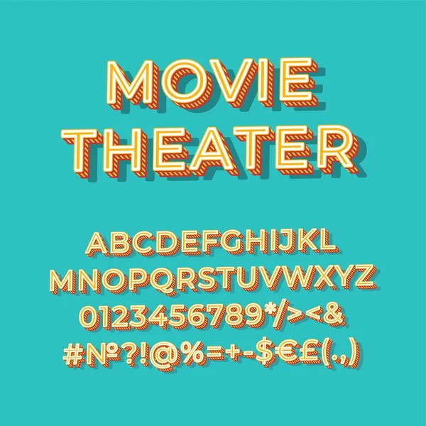 Movie Theater Vintage Vector Alphabet Set Retro Bold Font Typeface — Stock Vector